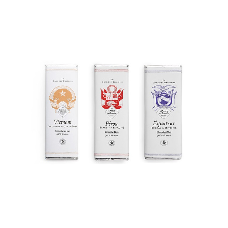 Trio de tablettes chocolat Grandes Origines