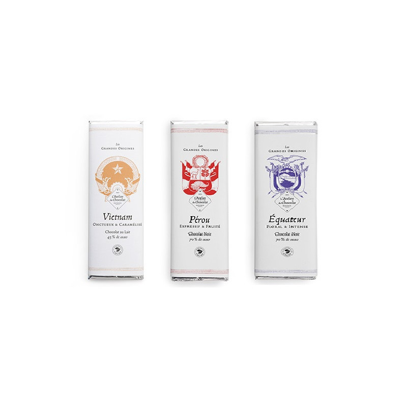 Trio de tablettes chocolat Grandes Origines