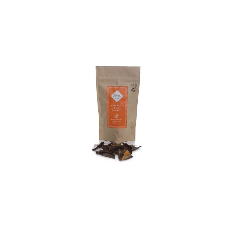 Éclats de chocolat noir 72 % orange artisanal gamme chocolat à pâtisser atelier du chocolat