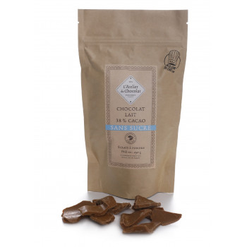 Éclats de chocolat au lait 38% de cacao sans sucre chocolat à pâtisser atelier du chocolat