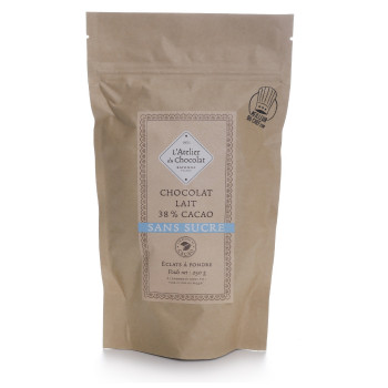 Éclats de chocolat au lait 38% de cacao sans sucre chocolat à pâtisser atelier du chocolat