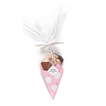 Mini bouquet de chocolat Baptême rose ou bleu à pois