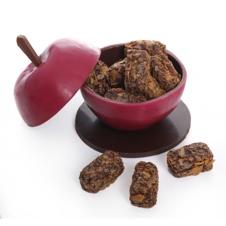 Pomme d'Amour en Chocolat Noir garni de Feuillants d'Or