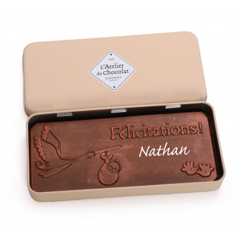Plaque Naissance chocolat au lait personnalisable