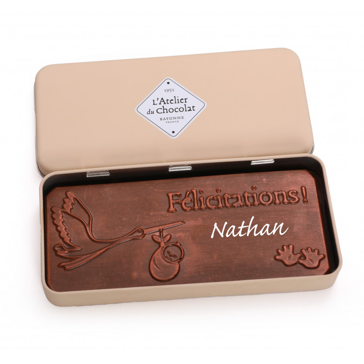 Plaque Naissance chocolat au lait personnalisable