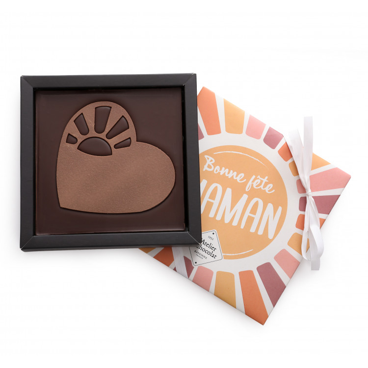 Carré de chocolat cœur passion chocolats Bonne Fête Maman livraison 24h cadeau chocolat artisanal