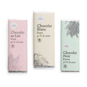 Trio tablettes chocolat noir lait blanc livraison chocolat basque d'exception atelier du chocolat