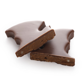Bouchée chauve-souris chocolat au lait praliné et sucre pétillant Halloween découpe