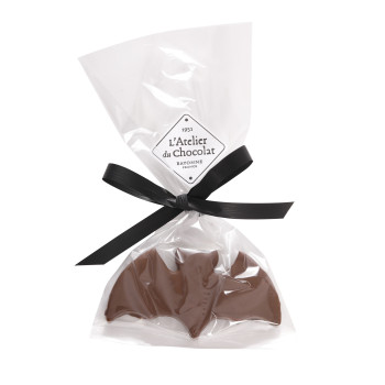 Bouchée chauve-souris chocolat au lait praliné et sucre pétillant Halloween emballage