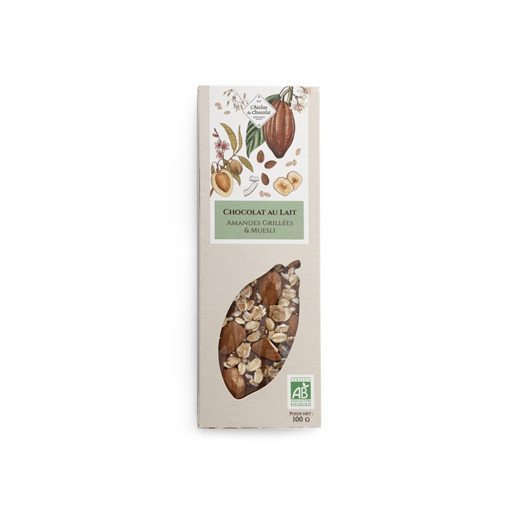 Tablette lait amandes muesli chocolat bio