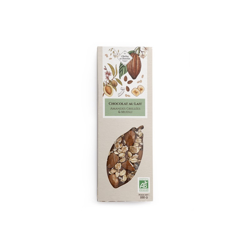 Tablette lait amandes muesli chocolat bio