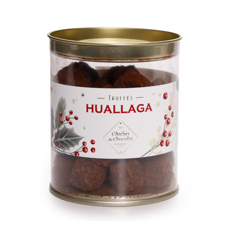 Cylindre truffes chocolat extra noir livraison chocolats de Noël cadeau gourmand et artisanal de fin d'année