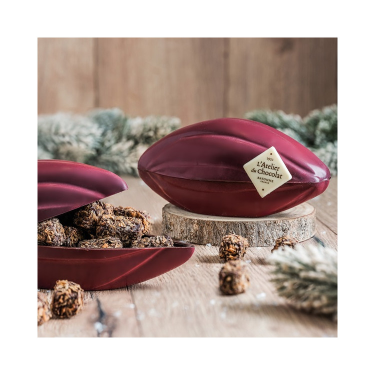 CABOSSE GARNIE DE FEUILLANTS D'OR LIVRAISON CHOCOLATS NOËL MOULAGE CADEAU ORIGINAL JOYEUSES FETES
