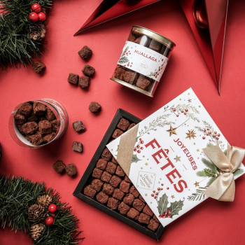 Cylindre truffes chocolat extra noir livraison chocolats de Noël cadeau gourmand et artisanal de fin d'année