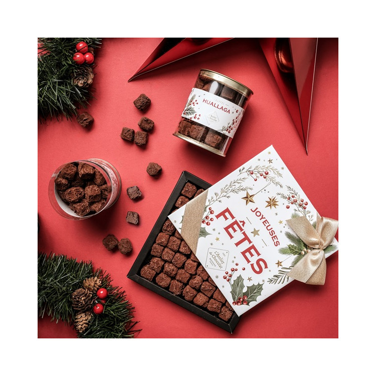 Cylindre truffes chocolat extra noir livraison chocolats de Noël cadeau gourmand et artisanal de fin d'année