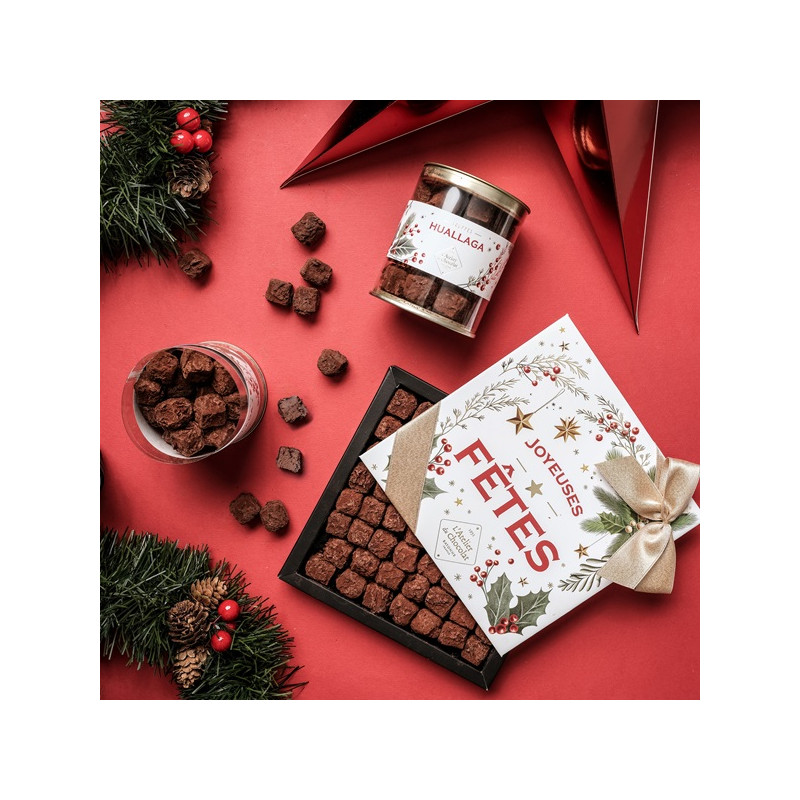 Cylindre truffes chocolat extra noir livraison chocolats de Noël cadeau gourmand et artisanal de fin d'année