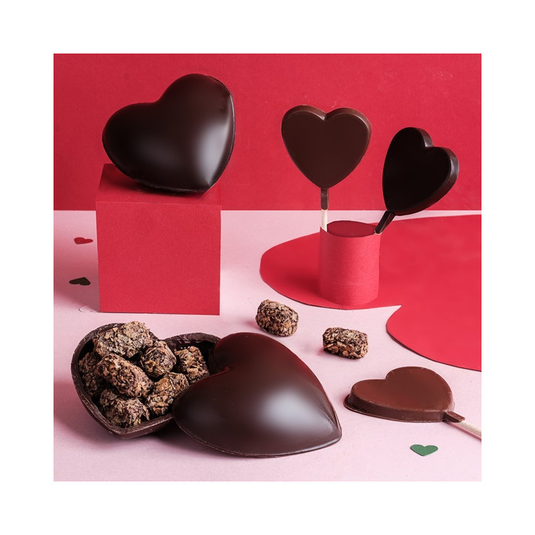 Moulage coeur garni chocolat noir