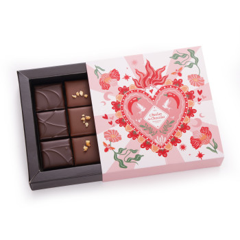 Coffret 9 bonbons ganaches pralinés chocolats amour livraison chocolat vasque sous 24h atelier du chocolat