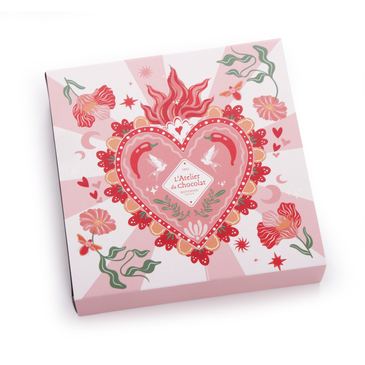 Coffret 9 bonbons ganaches pralinés chocolats amour livraison chocolat vasque sous 24h atelier du chocolat
