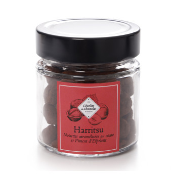 Noisettes caramélisées harritsu cacao piment d'Espelette