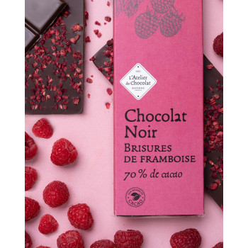 TABLETTE ARTISANALE CHOCOLAT NOIR BRISURES DE FRAMBOISE ATELIER DU CHOCOLAT