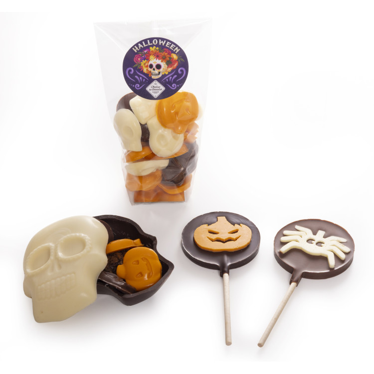Coffret cadeau Calaca cacao livraison rapide chocolats Halloween atelier du chocolat chocolats enfants halloween