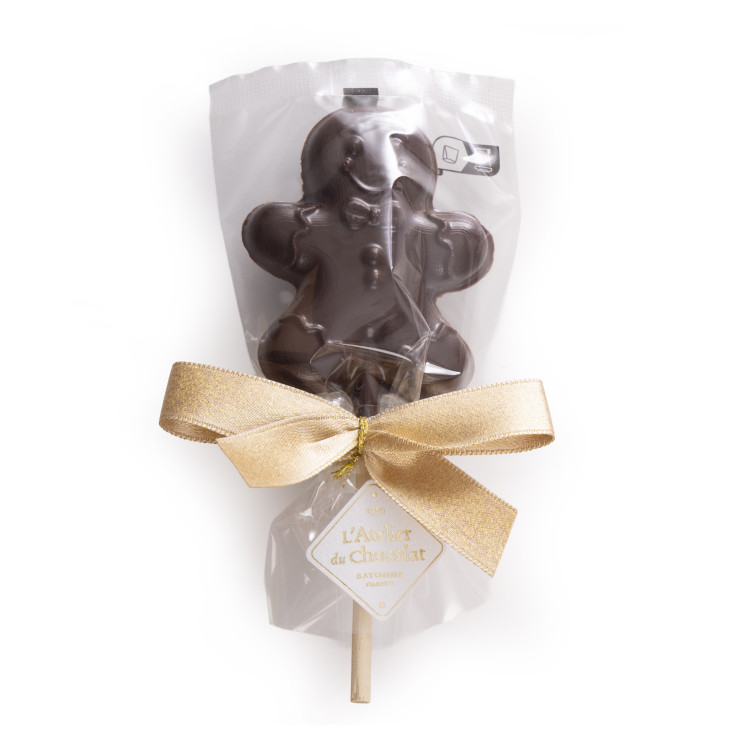 Sucette praliné chocolat noir bonhomme de pain d'épices