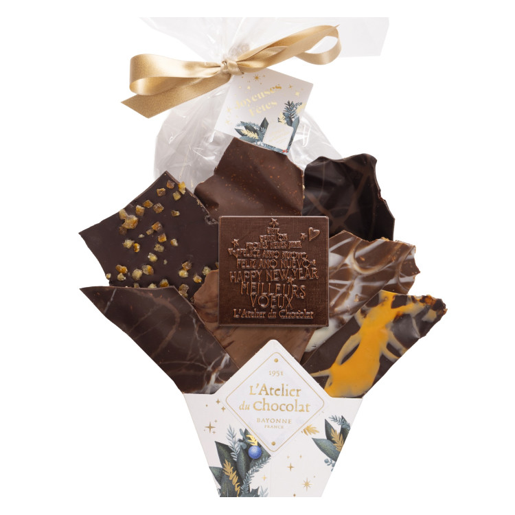 BOUQUET DE CHOCOLAT ET SON MINI CARRÉ MEILLEURS VOEUX CADEAU ORIGINAL CHOCOLATS NOEL BONNE ANNEE ATELIER DU CHOCOLAT