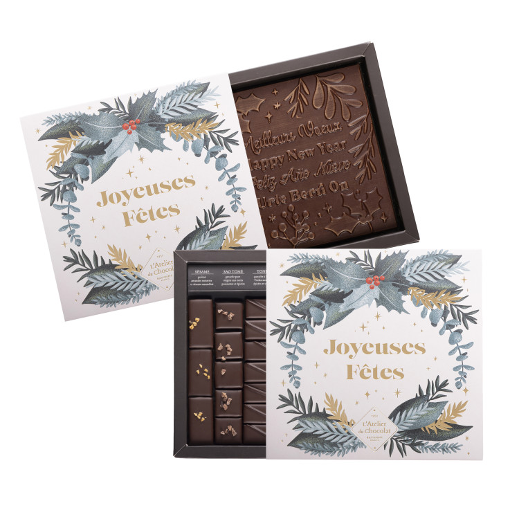 BOÎTE DE CHOCOLATS ILBARRITZ EXTRA NOIR ET SON CARRÉ MEILLEURS VOEUX NOIR