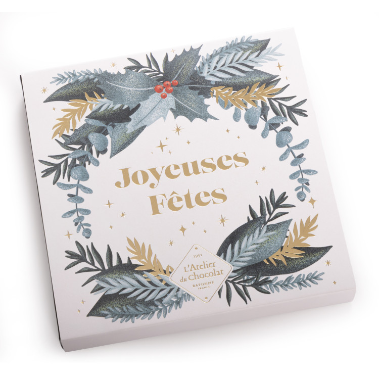 Boîte de chocolats Ilbarritz extra noir et son carré Joyeux Noël noir livraison cadeau chocolat artisanal de pâques