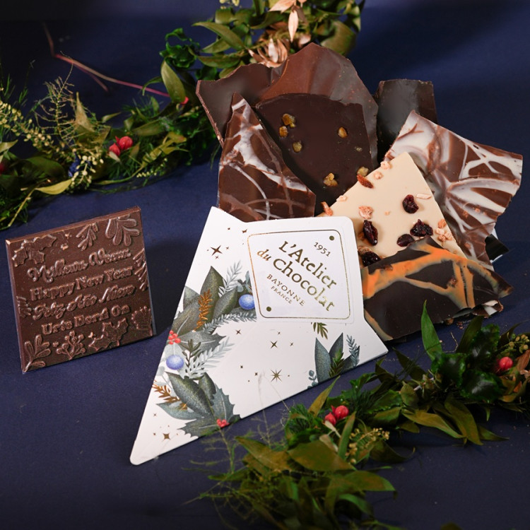 BOUQUET DE CHOCOLAT ET SON MINI CARRÉ MEILLEURS VOEUX CADEAU ORIGINAL CHOCOLATS NOEL BONNE ANNEE ATELIER DU CHOCOLAT