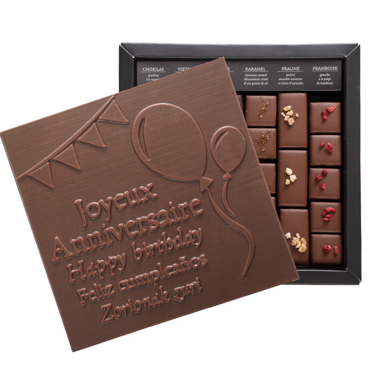 Boîte de chocolats noir lait Ilbarritz Joyeux anniversaire lait
