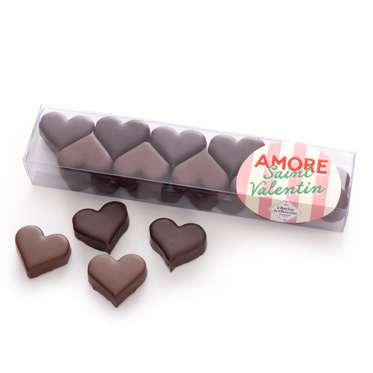 Bonbons coeurs praliné café noisettesnoir lait chocolats saint valentin