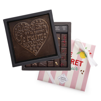 Boîte de chocolats Ilbarritz extra noir Je t’aime noir livraison cadeau chocolat artisanal Saint-Valentin en 24h