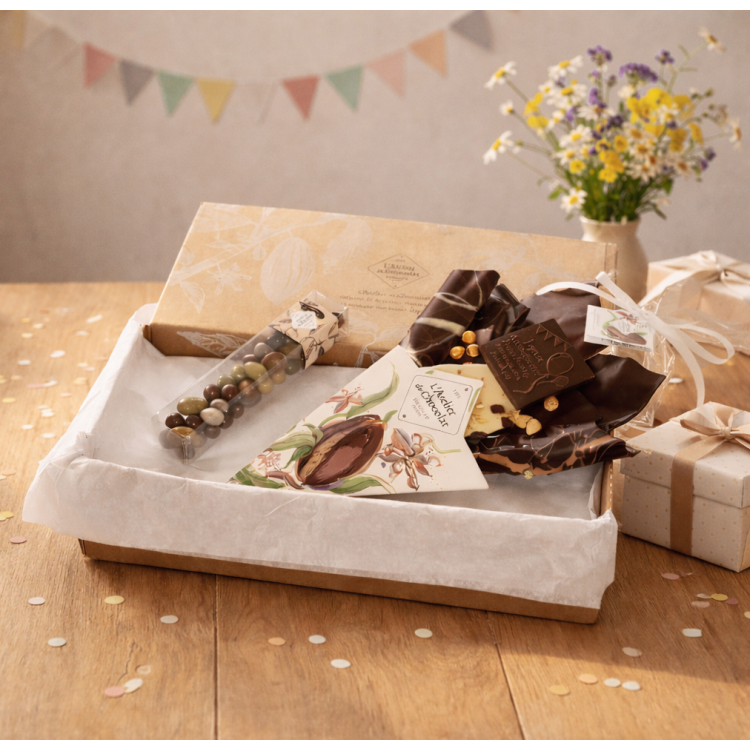 Bouquet de chocolat Joyeux anniversaire et sa réglette de galets des gaves