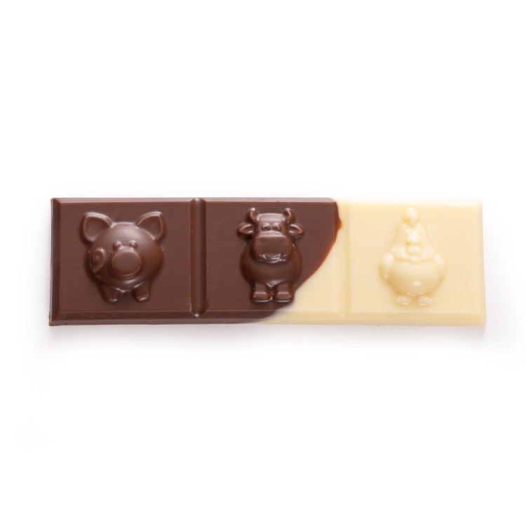 Barre Animaux de la ferme chocolat lait et blanc
