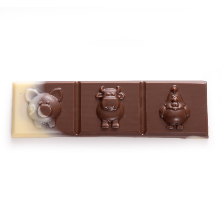 Barre Animaux de la ferme chocolat lait et blanc