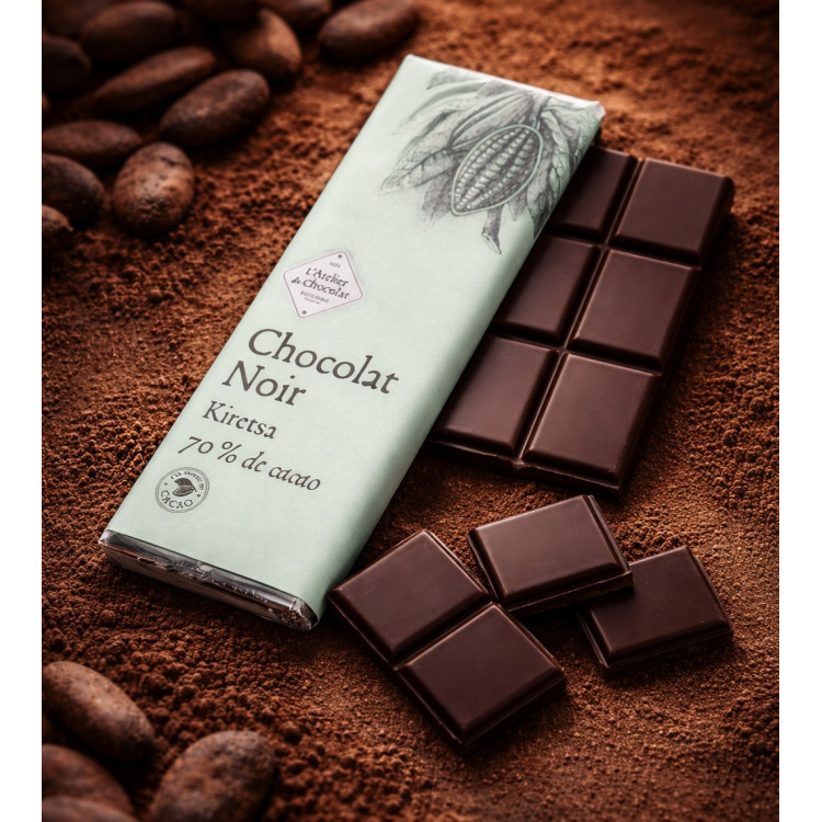 TABLETTE CHOCOLAT NOIR KIRETSA CHOCOLAT EXTRA NOIR CHOCOLAT BASQUE ARTISANAL ATELIER DU CHOCOLAT