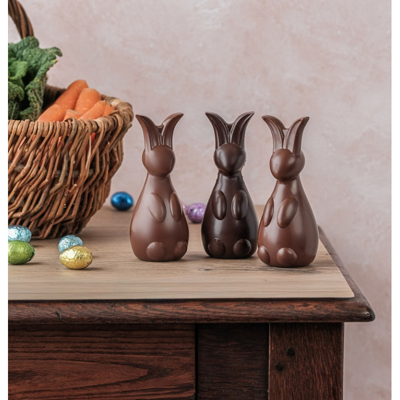 Lapin en Chocolat de Pâques et ses petits oeuf enveloppés moulage de paques atelier du chocolat livraison chocolats de paques