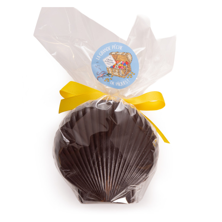 Coquille saint-jacques en chocolat et perles cacao lait caramel livraison rapide cadeau chocolat artisanal