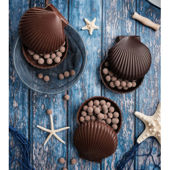 Coquille saint-jacques en chocolat et perles cacao lait caramel livraison rapide cadeau chocolat artisanal