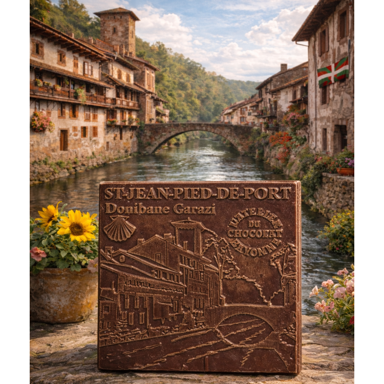 PLAQUE CHOCOLAT NOIR SAINT JEAN PIED DE PORT CADEAU SOUVENIR PAYS BASQUE CHOCOLAT Donibane Garazi ATELIER DU CHOCOLAT