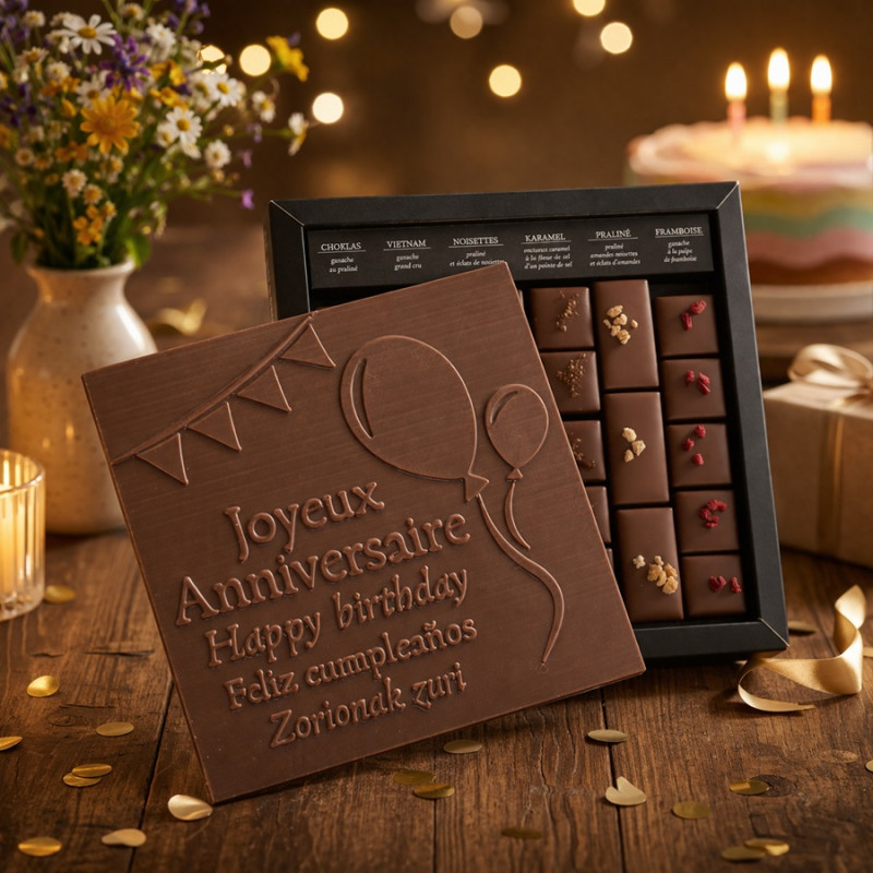 Boîte de chocolats noir lait Ilbarritz Joyeux anniversaire lait