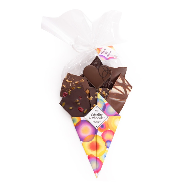 Bouquet de Chocolat Bonne Fête Maman et sa bouchée coeur praline lait