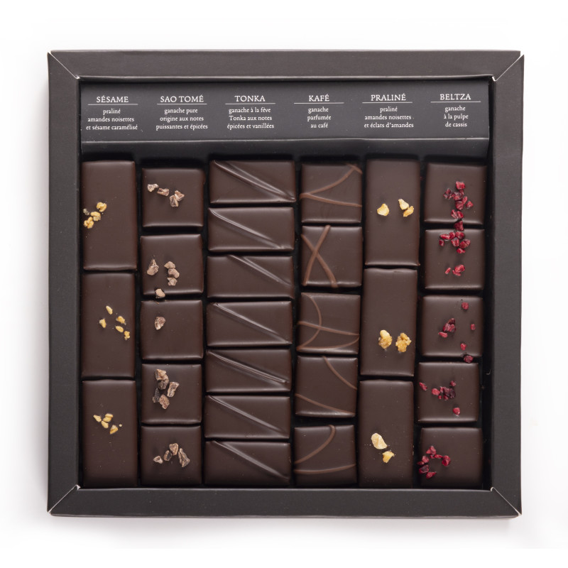 Boîte de chocolats extra noir Ilbarritz livraison chocolat artisanal ballotin extra noir atelier du chocolat