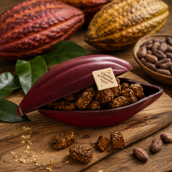 Cabosse en chocolat et sa garniture de Feuillants d'Or
