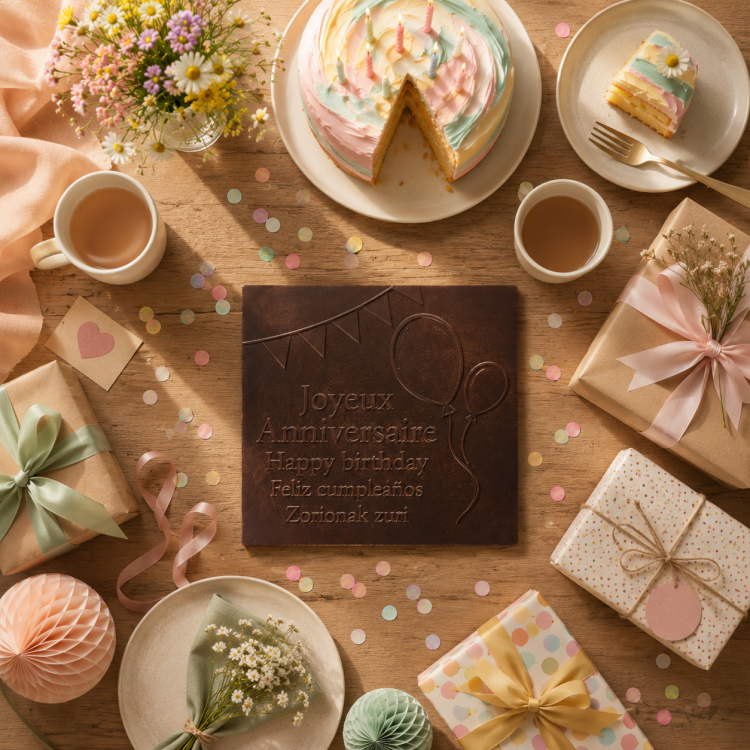 Carré chocolat noir ou lait - Joyeux anniversaire