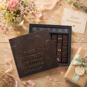 Boîte de chocolats extra noir Ilbarritz Joyeux Anniversaire noir