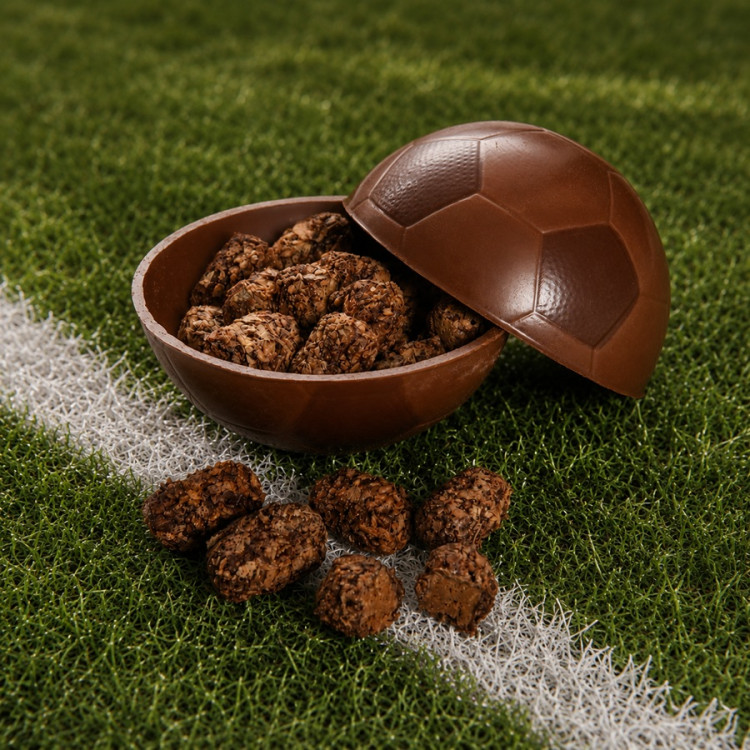 Ballon de Football Chocolat moulage ballon en chocolat artisanal garniture feuillants or