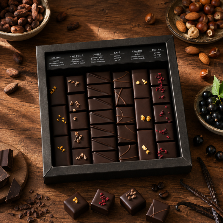 Coffret Ilbarritz chocolats extra noir ganaches pralinés et chocolats artisanaux